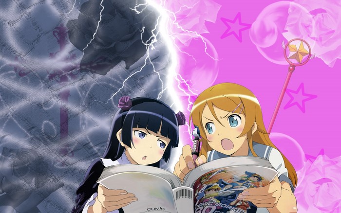 Kirino and Kuroneko from Oreimo reading manga