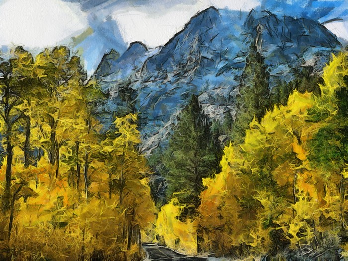 Autumn trees and mountains