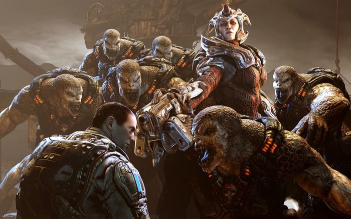 Gears of War characters in a confrontation