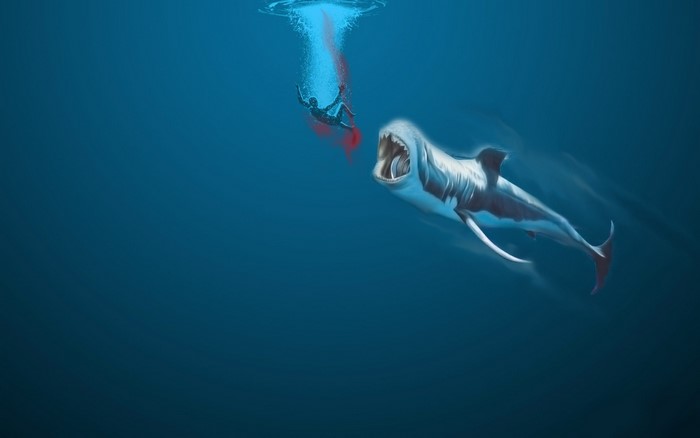 Shark attacking a person underwater