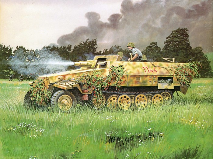 German SdKfz 251 painting with soldiers firing