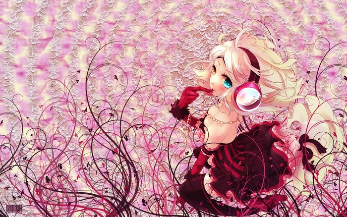 Anime girl with headphones and fox ears
