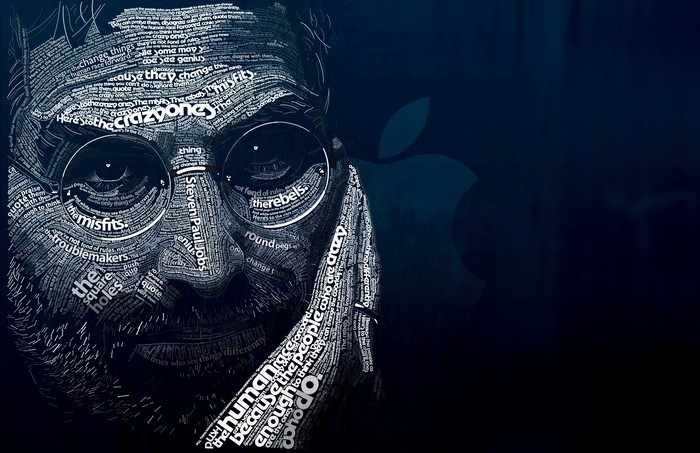 Steve Jobs portrait made of text