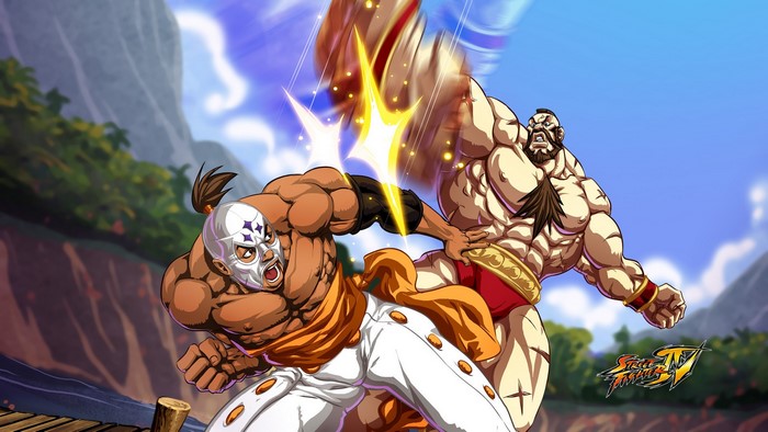 El Fuerte and Zangief from Street Fighter IV fighting