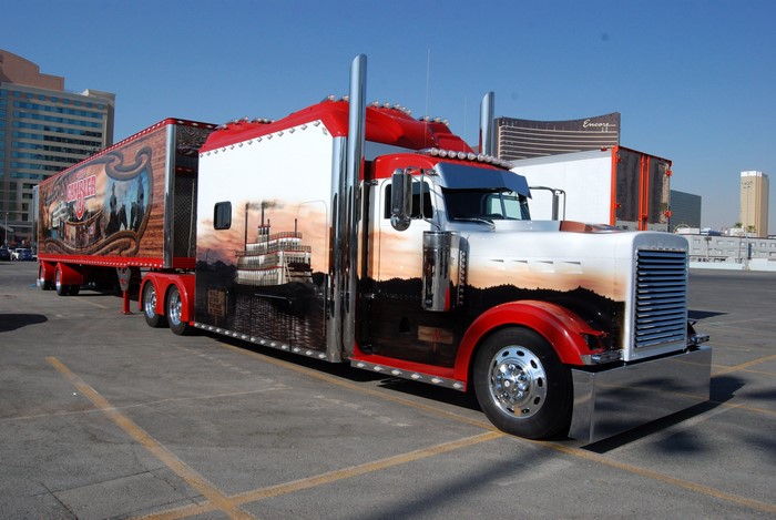 Peterbilt truck with custom trailer