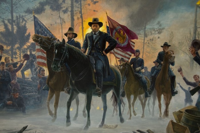 Union Generals on Horseback with Flags