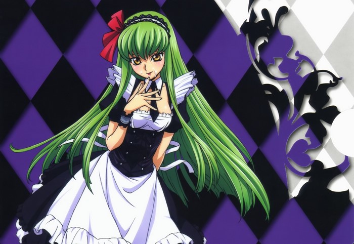C.C. from Code Geass in a maid outfit