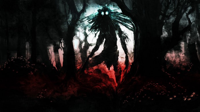 Monster in a dark, eerie forest