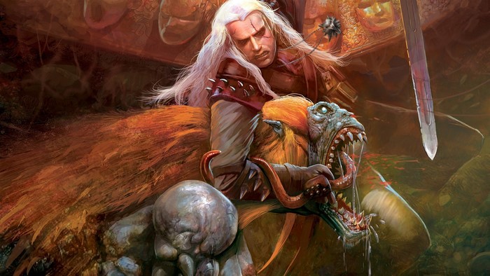 Geralt of Rivia fighting a monster in The Witcher 2