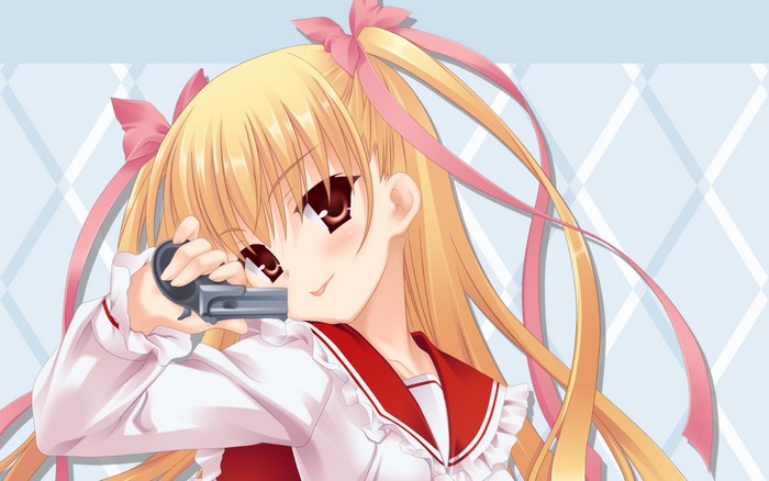 Aria Hidan no Aria holding a gun