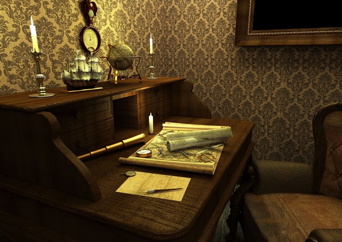 Retro desk with nautical items