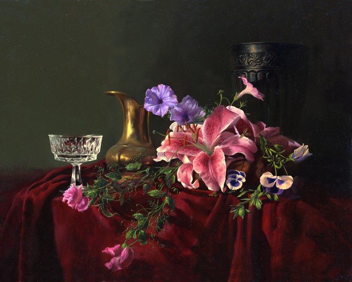 Still life with flowers and pitcher by Alexei Antonov