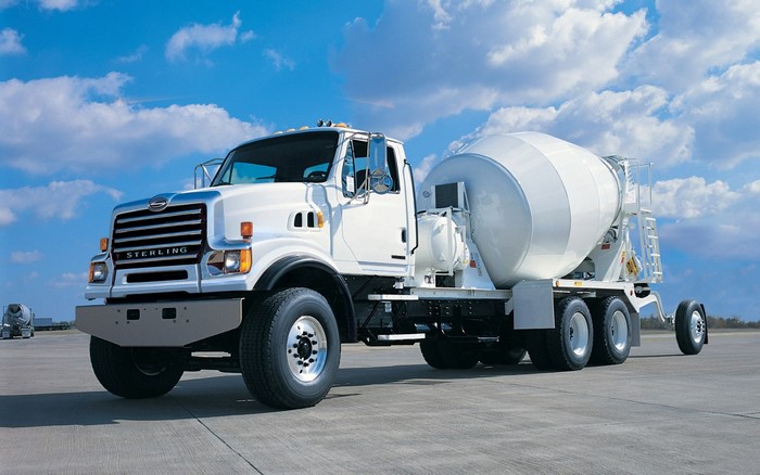 White Sterling Cement Mixer Truck on Pavement