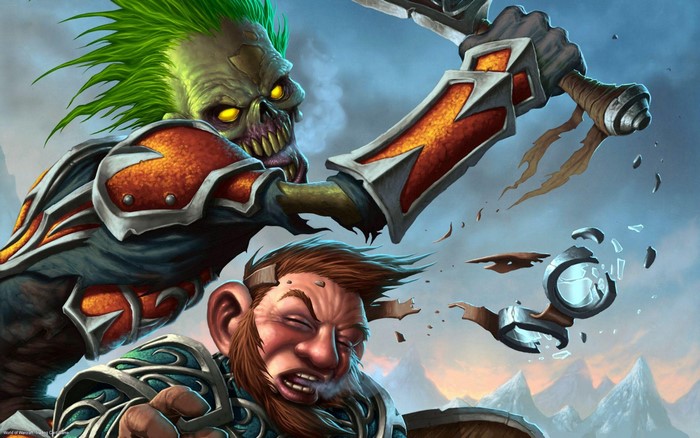 Undead Warrior attacking a Dwarf in World of Warcraft