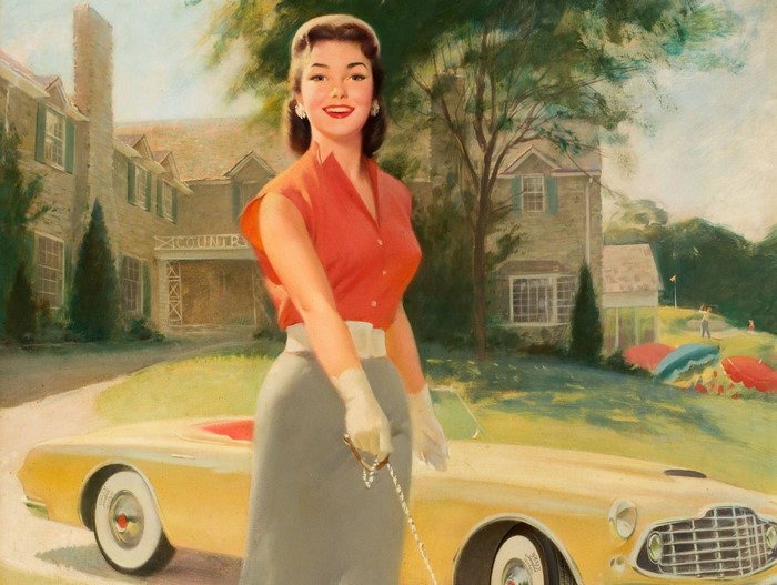 Woman with yellow car at country club