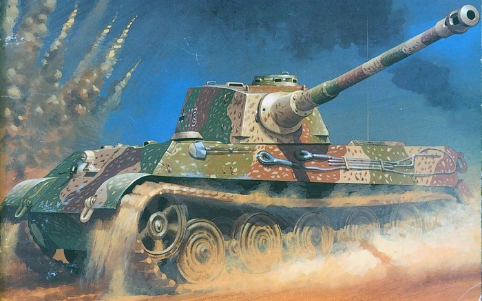Painting of a German King Tiger Tank in Combat