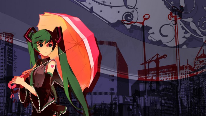 Hatsune Miku with Umbrella in City