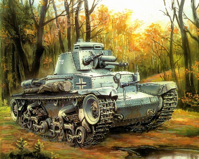 German Panzer II tank in autumn forest
