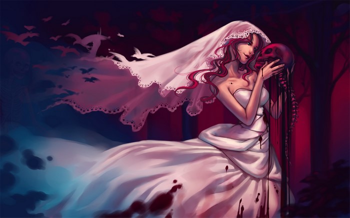Gothic Fantasy Bride Holding a Skull