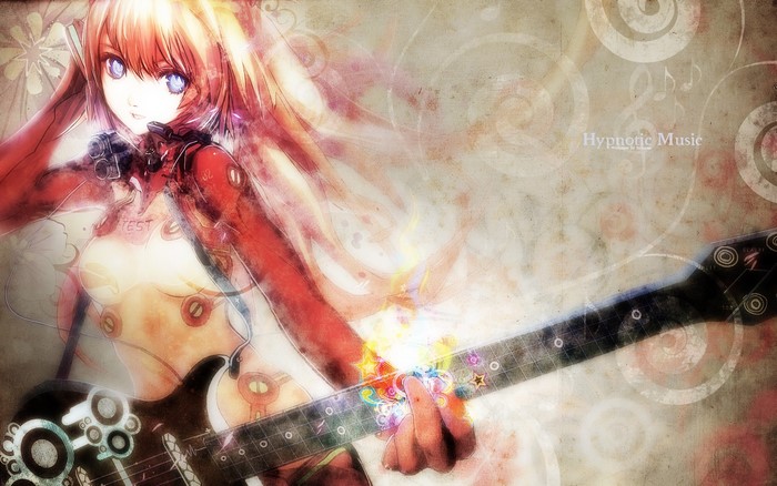 Asuka Langley Soryu from Neon Genesis Evangelion playing guitar