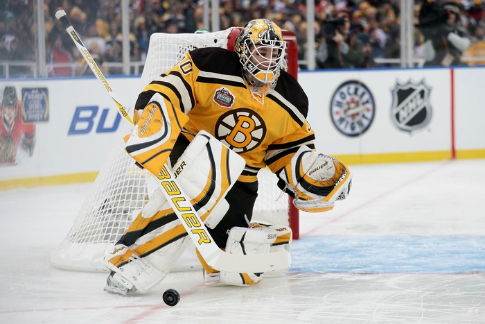 Boston Bruins Goalie in Hockey Game