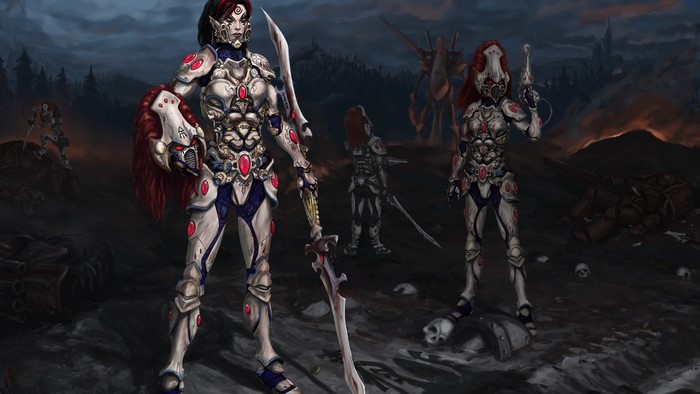 Warriors in ornate armor on a battlefield