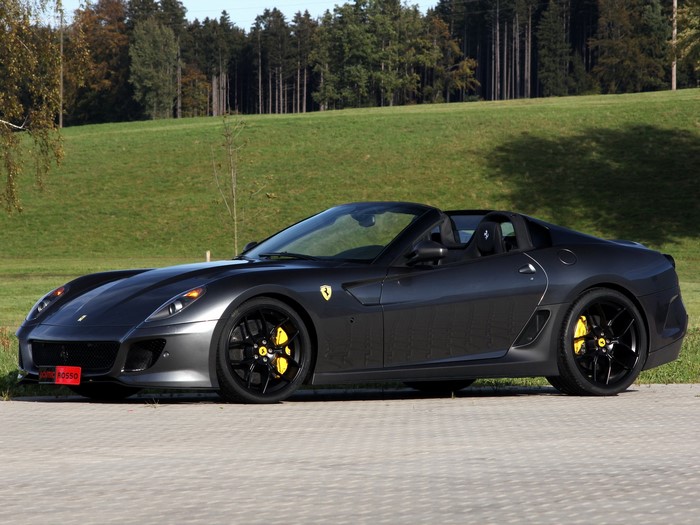 Dark gray Ferrari convertible parked on pavement