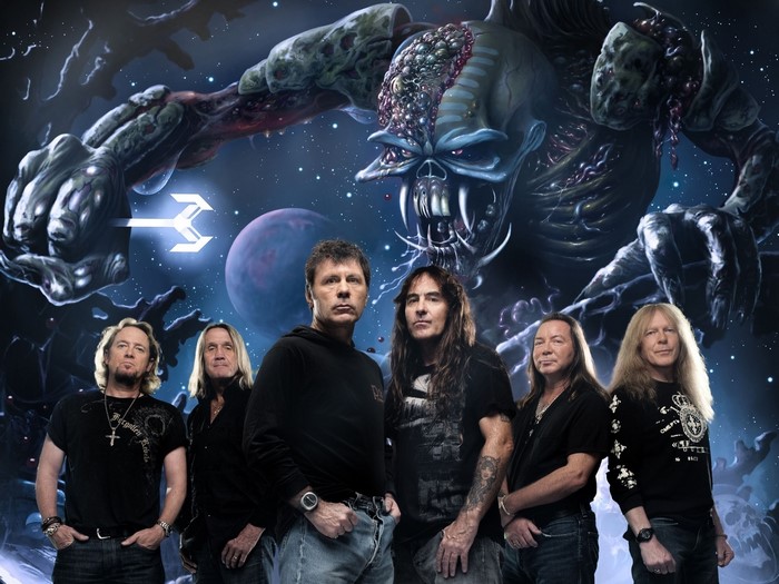Iron Maiden band members with Eddie in space