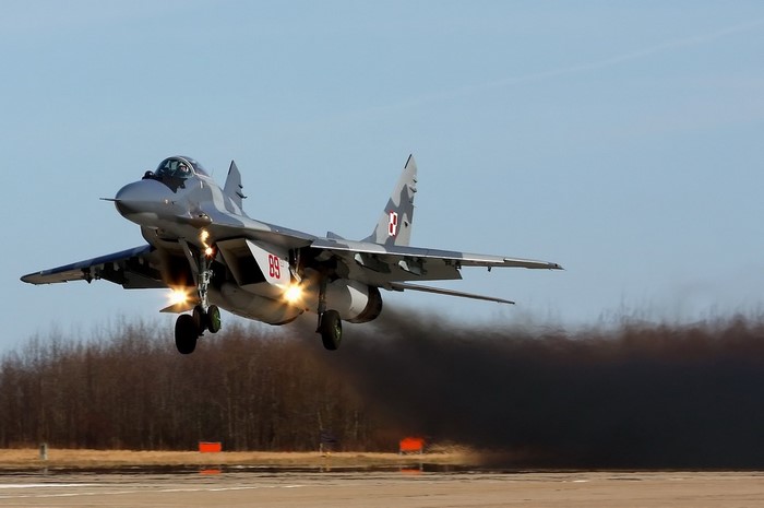 Mikoyan MiG-29 fighter jet taking off