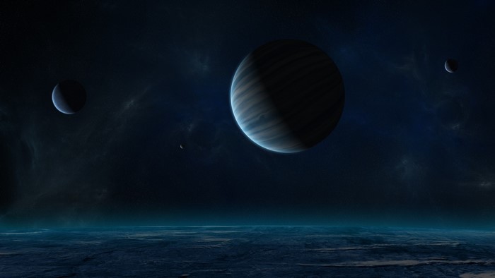 Planets in deep space with a planetary surface