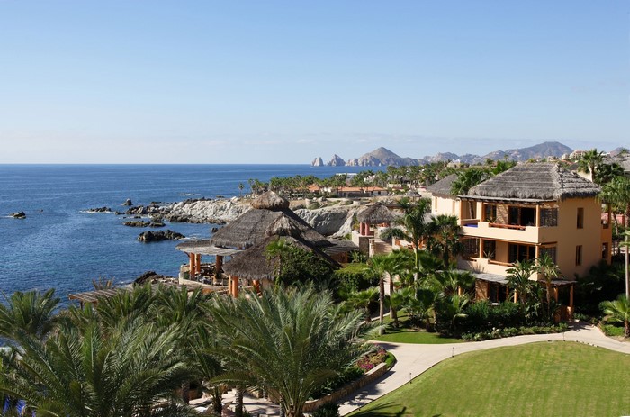 Resorts on a rocky coastline with ocean views