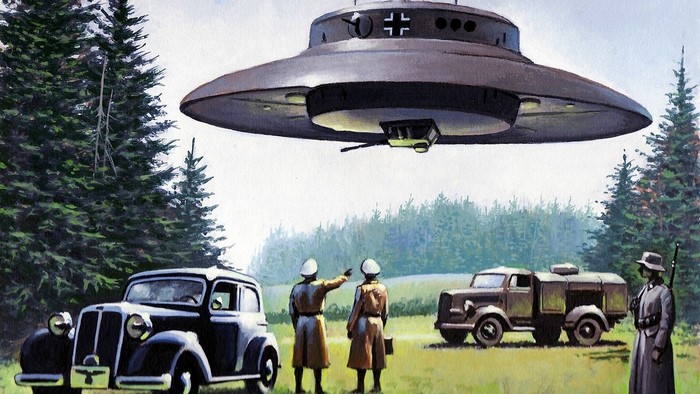 German soldiers observe a Nazi UFO