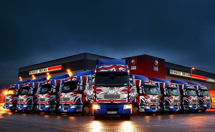 Renault Trucks decorated with Union Jack flags