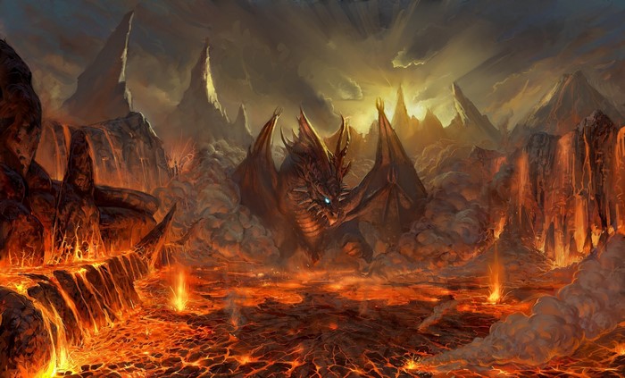 Dragon in a volcanic landscape