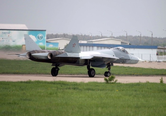 Sukhoi Su-57 "51" fighter jet on tarmac
