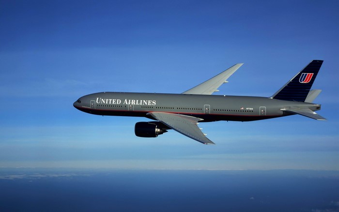 United Airlines airplane flying in the sky