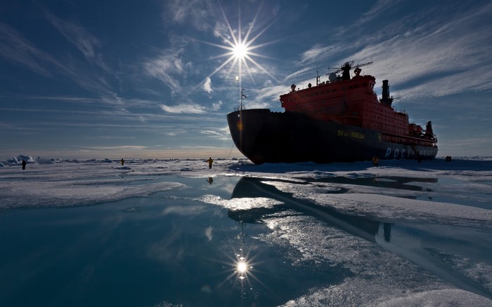 Nuclear Icebreaker 50 Let Pobedy in Arctic Ice