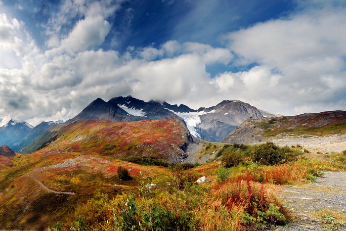 Mountains with autumn foliage and glacier