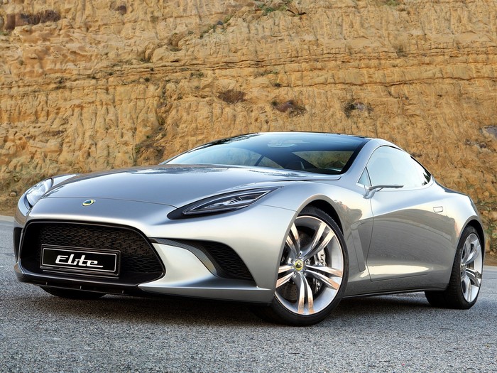 Silver Lotus Elite sports car on a road