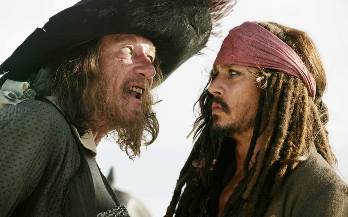 Captain Jack Sparrow and Captain Barbossa from Pirates of the Caribbean