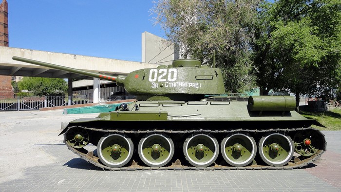 Soviet T-34 tank with inscription "For Stalingrad"