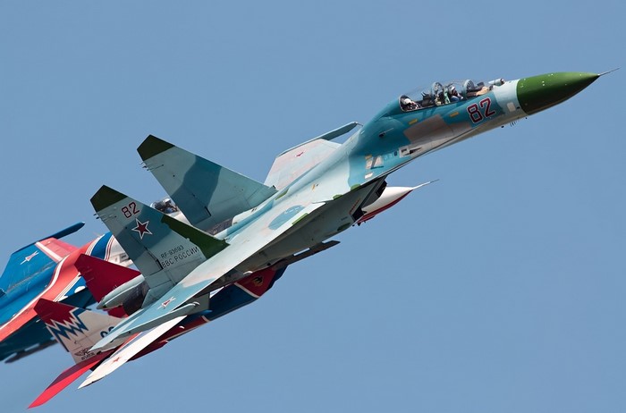 Russian Sukhoi Su-27 fighter jets in flight