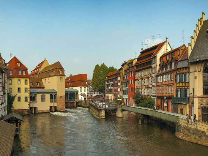 Buildings along a canal in Strasbourg, France