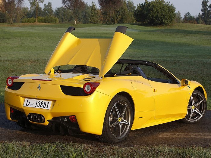 Yellow Ferrari 458 Spider with Doors Open