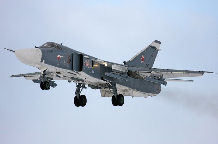 Russian Sukhoi Su-24 bomber aircraft landing
