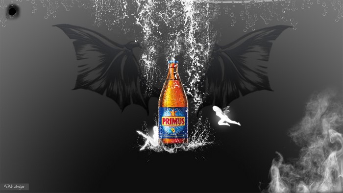 Primus beer bottle with wings and fairies