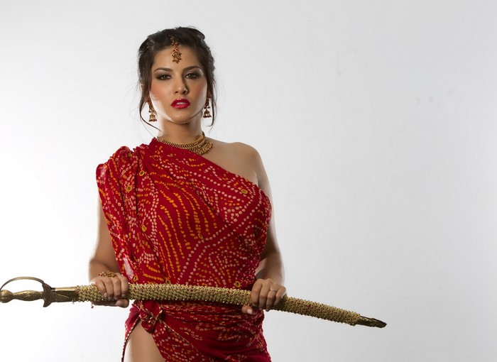 Sunny Leone with a sword