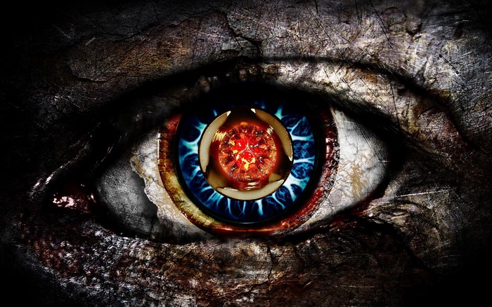 Close-up of a stylized, demonic eye