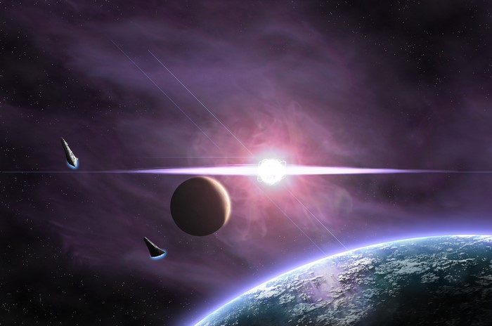 4K Space Scene with Planets and Spaceships