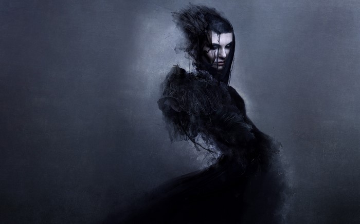 Gothic fantasy portrait of a woman dissolving into smoke